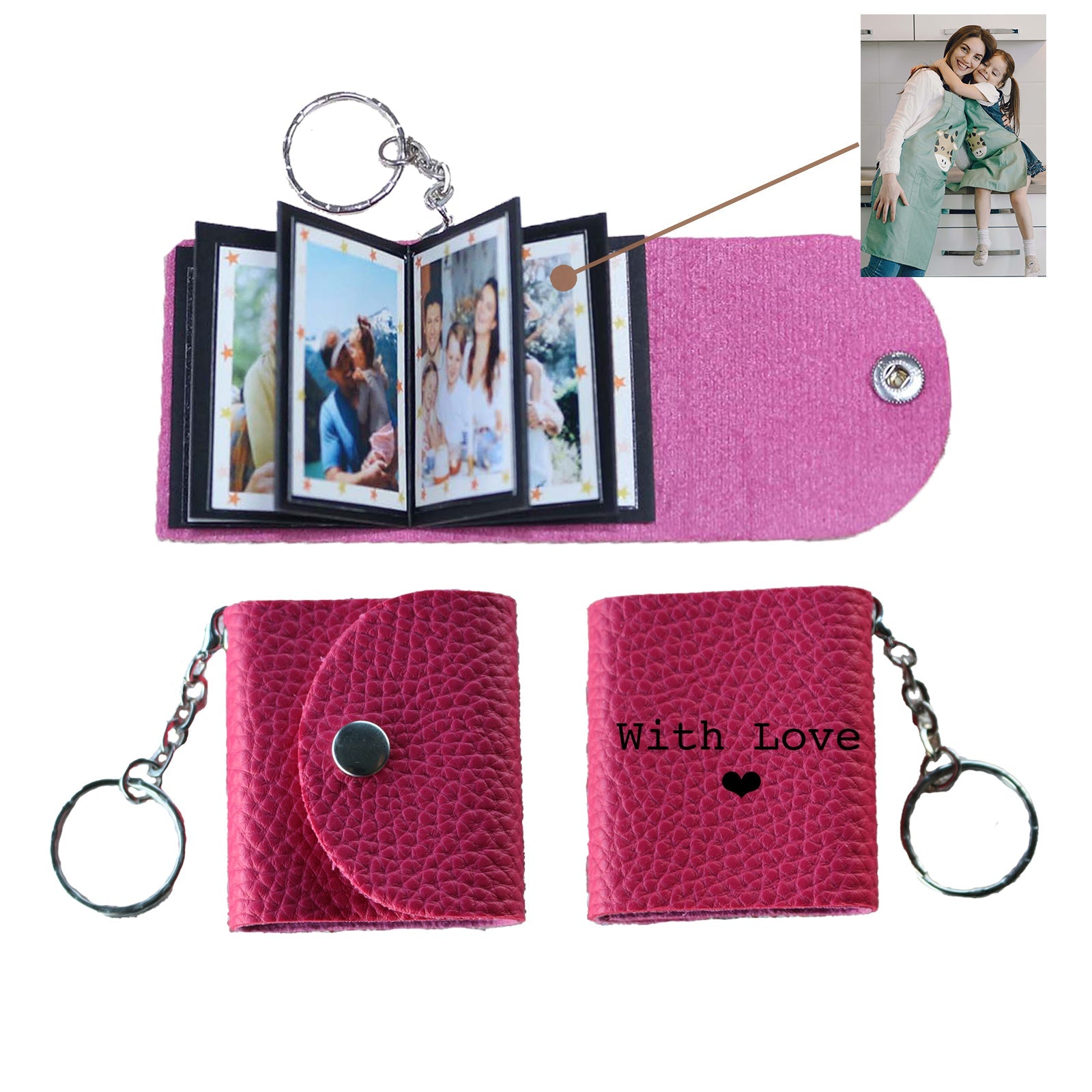 Personalized Mini Photo Keychain,Picture Keychains(Light pink) Personalized Album, Mini Cute Key Ring Keychain with Picture Book for Family, Boyfriend, Couples, Dog, Friends - uniqicon
