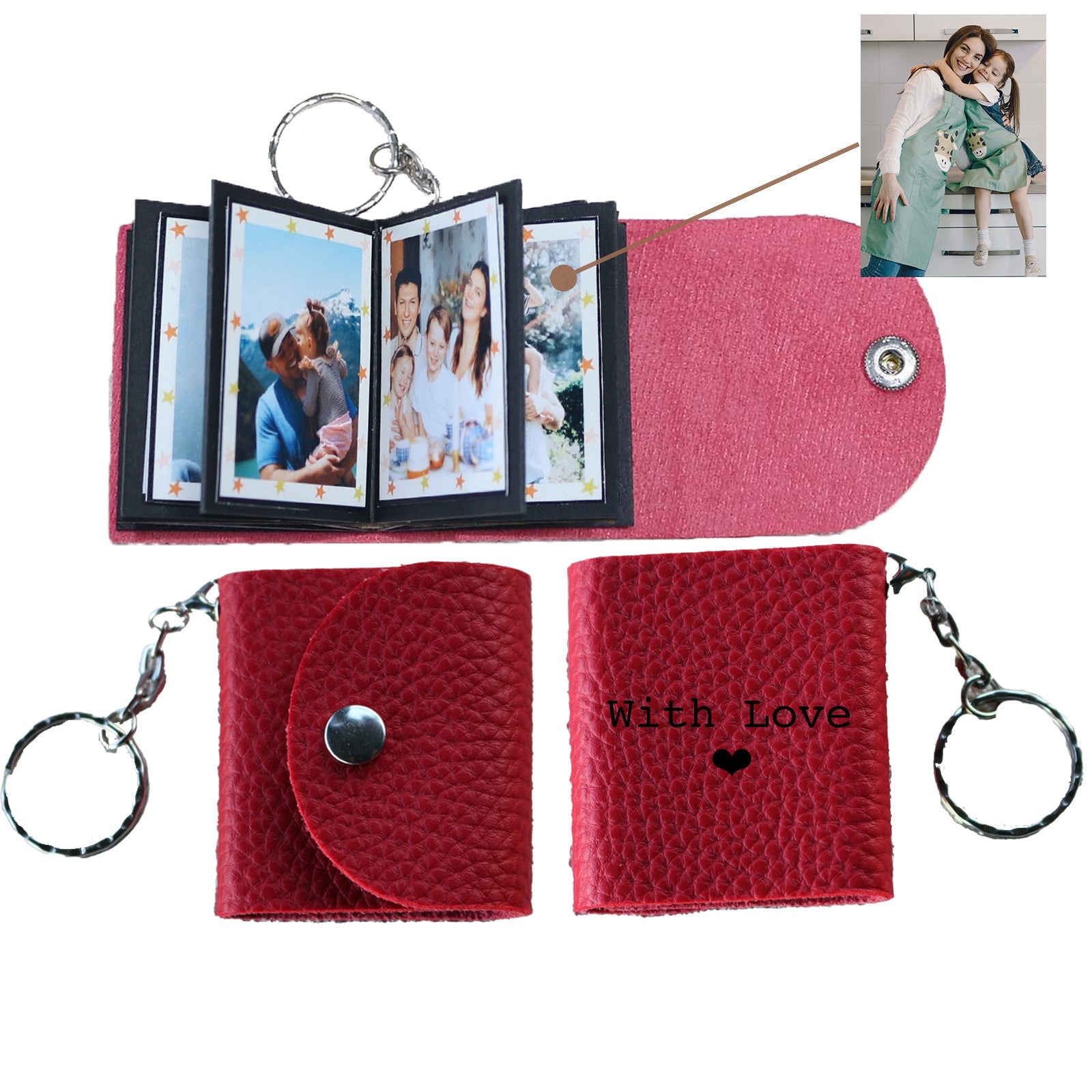 Personalized Mini Photo Keychain,Picture Keychains(Red) Personalized Album, Mini Cute Key Ring Keychain with Picture Book for Family, Boyfriend, Couples, Dog, Friends - uniqicon