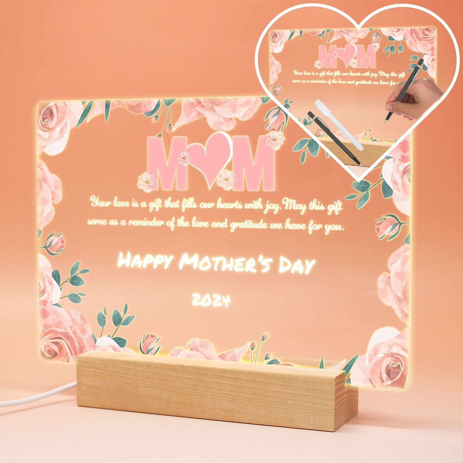 uniqicon mom gifts from daughters son custom Acrylic Desk Plaque Sign With drawing board & Wood LED Stand, Meaningful sentimental gifts for mama mother mom grandma mother in law - uniqicon